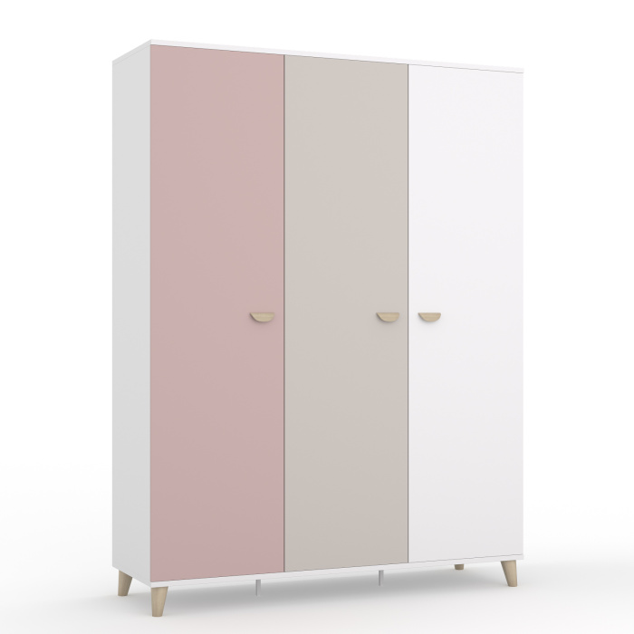 AMELY Шкаф 3-х дверный Ш3 (БЕЛЫЙ / ВЕЛЮР / ПЕПЕЛЬНАЯ РОЗА)