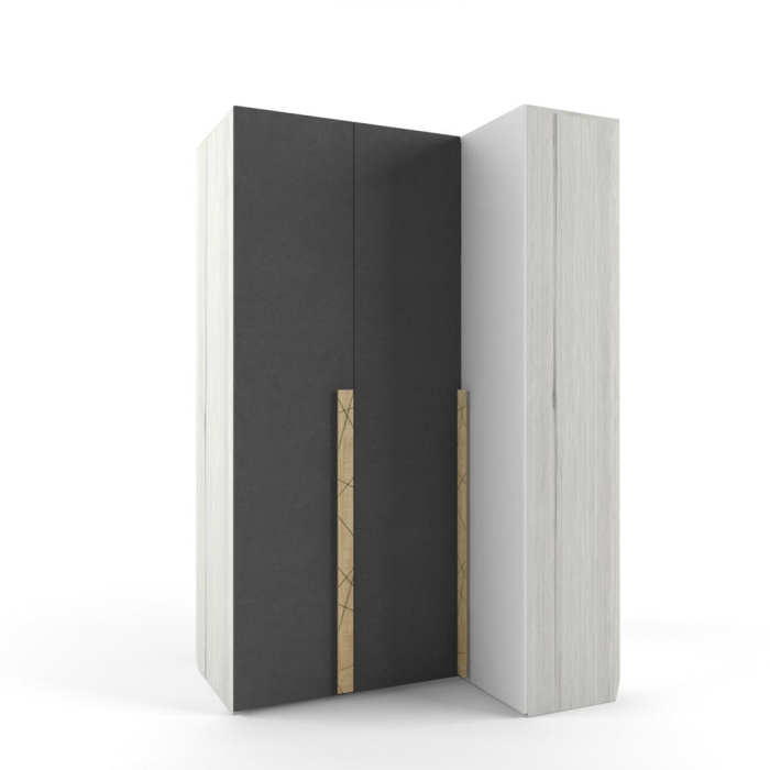 НЬЮТОН ГРЕЙ шкаф угловой (Цвет корпуса Дуб Эльза, Цвет фасадов Темно-Серый лофт/Белый лофт, Принт Без принта, Сторона сборки Левая)