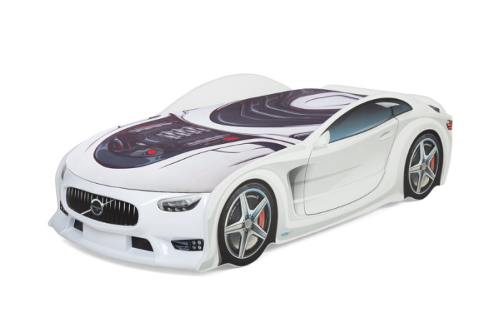 UNO PLUS МУЛЬТИ Детская кровать машина (Белый, 3D, Без подсветки фар, Без подсветки дна, Без спойлера)