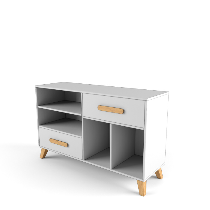 2+2 Тумба-Комод (Цвет корпуса Белый, Цвет фасадов Белый, Форма Опоры Диагональ, Форма Ручек Диагональ)