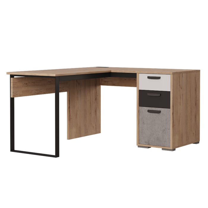 LIBERTI Стол Угловой С2 (ДУБ ИРЛАНДСКИЙ, ЦЕМЕНТ / ЧЕРНЫЙ / БЕЛЫЙ, ПРАВЫЙ)