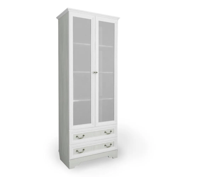 КЛАССИКА Стеллаж со стеклянными дверями (Рамух белый)