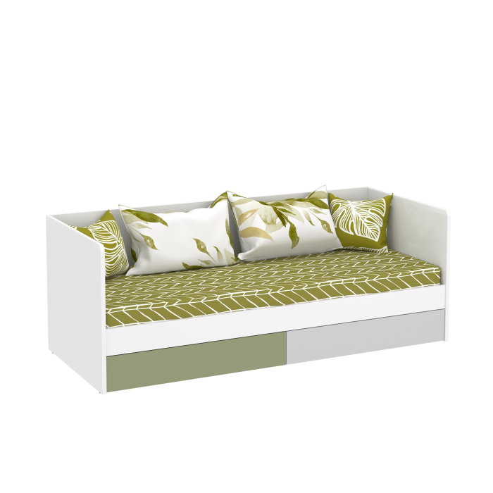 FLORA Кровать КР1 (Белый, БЕЛЫЙ / СВЕТЛО-СЕРЫЙ / ОЛИВА)