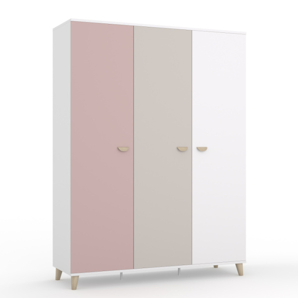 AMELY Шкаф 3-х дверный Ш3 (БЕЛЫЙ / ВЕЛЮР / ПЕПЕЛЬНАЯ РОЗА)