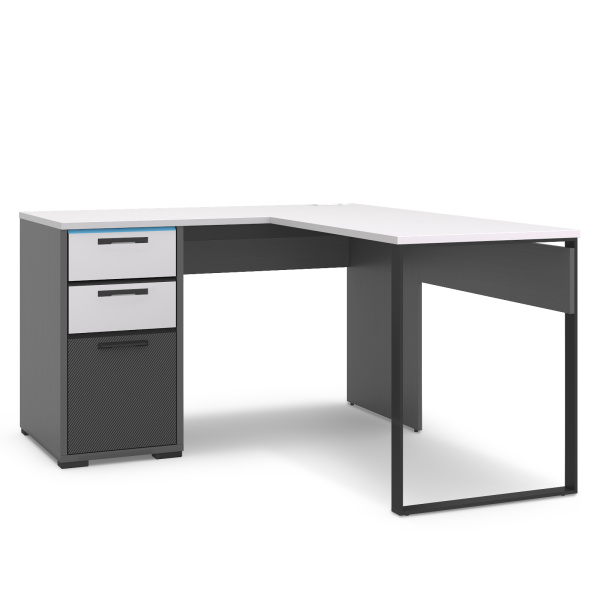 CARBON Стол угловой С2 (СЕРЫЙ ШПОН, БЕЛЫЙ / КАРБОН , ЛЕВЫЙ)