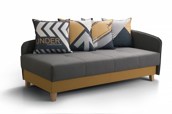 Тахта САНГ (Принт Under , Newtone - antracite,Cashmere 14 Mustard, Светлое дерево, ЛЕВЫЙ)