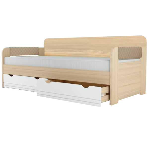 СТИЛЬ № 900.4 Кровать-тахта (Туя светлая, Белый глянец, Кофе с молоком, Щиты ЛДСП)