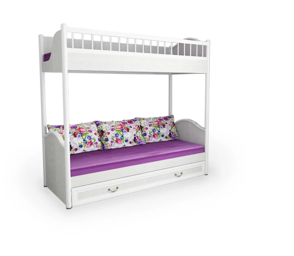 КЛАССИКА Кровать 2-х ярусная универсальная со сплошным ограждением и ящиком (Рамух белый)