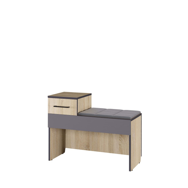 ЭЛЬЗА № 5.2 Тумба (Дуб Сонома Светлый, Дуб Сонома Светлый/Графит, Линкольн 11 (экокожа), Сетка под обувь (заказывается отдельно))