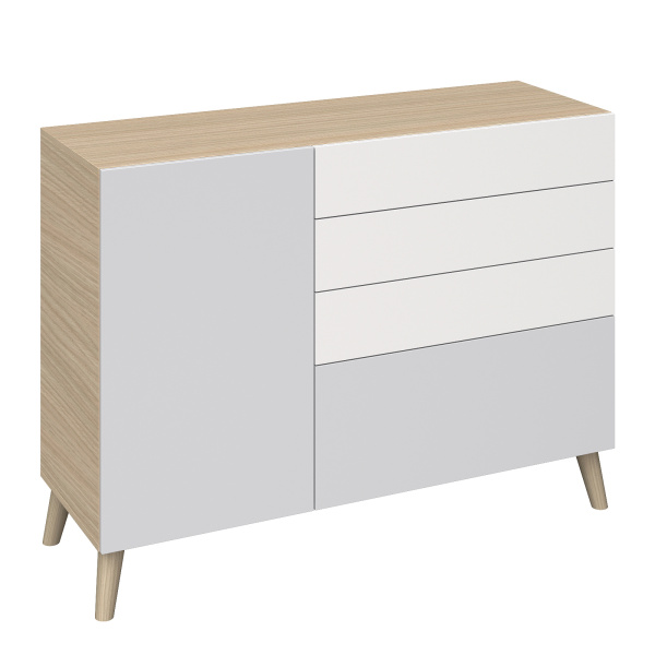 DANIA Комод К1 (ДУБ АНДРЕА, СВЕТЛО-СЕРЫЙ / БЕЛЫЙ)
