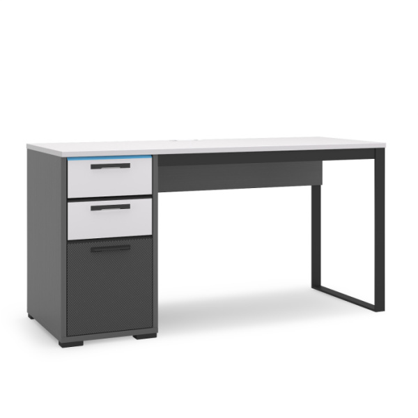 CARBON Стол прямой С1 (СЕРЫЙ ШПОН, БЕЛЫЙ / КАРБОН , ЛЕВЫЙ, 1500)