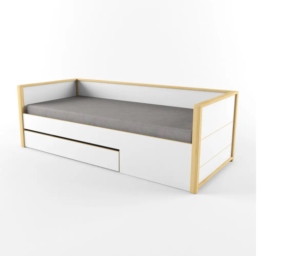 РОБИН ЛАЙТ Кровать нижняя с фальшпанелью (Цвет корпуса Массив Березы, Цвет фасадов Клен/Белый, Сторона сборки Универсальная)