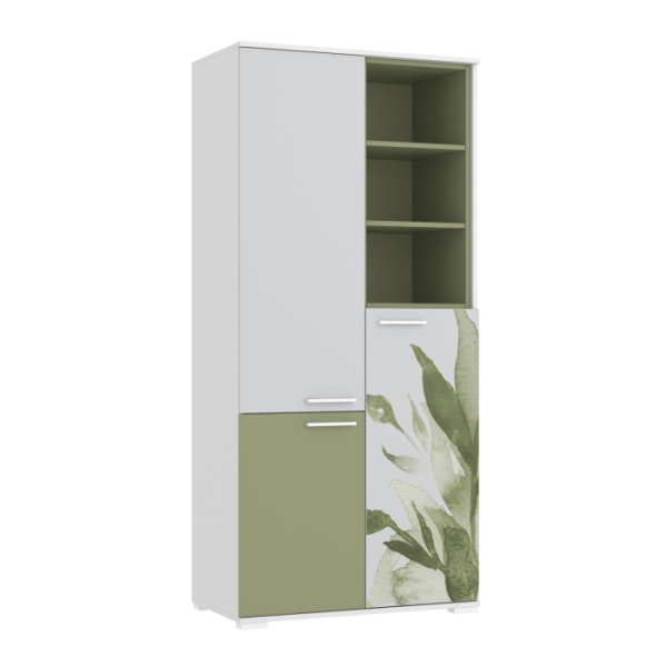 FLORA Шкаф для книг ШК (Белый, БЕЛЫЙ / СВЕТЛО-СЕРЫЙ / ОЛИВА) FLORA Шкаф для книг ШК (Белый, БЕЛЫЙ / СВЕТЛО-СЕРЫЙ / ОЛИВА)