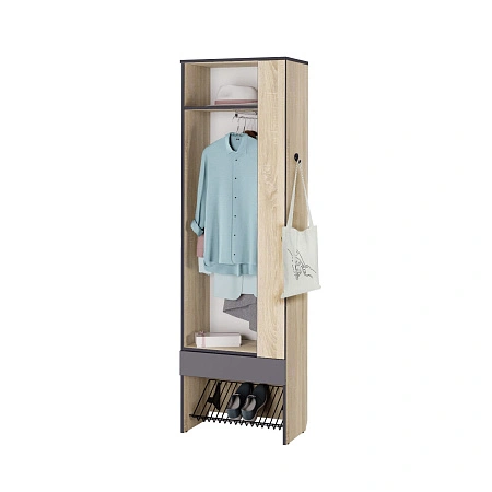 ЭЛЬЗА № 2 Шкаф 1-створчатый (Дуб Сонома Светлый, Дуб Сонома Светлый/Графит, Сетка под обувь (заказывается отдельно))