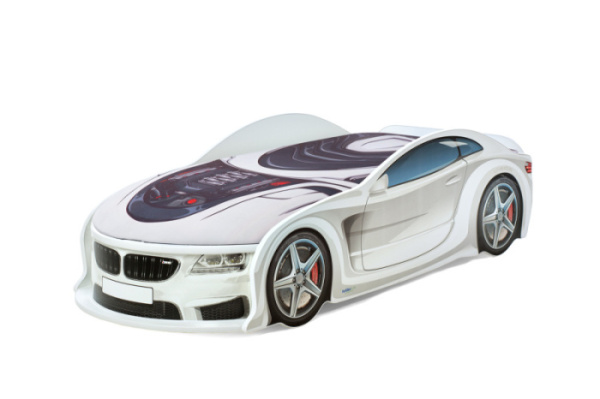 UNO БМВ-М Детская кровать машина (Белый, 3D, Без подсветки фар, Без подсветки дна, Без спойлера)