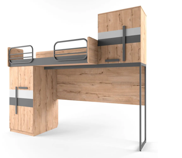 ТВИСТ ЛОФТ Кровать верхняя без лесенки (Дуб Ирландский/Серый/Темно серый ЛОФТ, Шкаф слева)