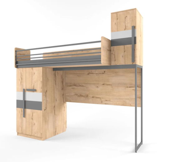 ТВИСТ ЛОФТ Кровать малая верхняя без лесенки со сплошным ограждением (Дуб Ирландский/Серый/Темно серый ЛОФТ, Шкаф слева)