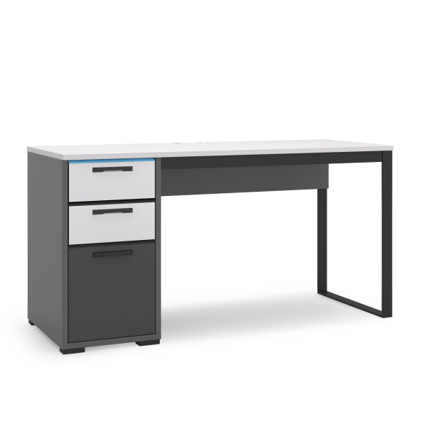 CARBON Стол прямой С1 (СЕРЫЙ ШПОН, БЕЛЫЙ / КАРБОН , ЛЕВЫЙ, 1500)