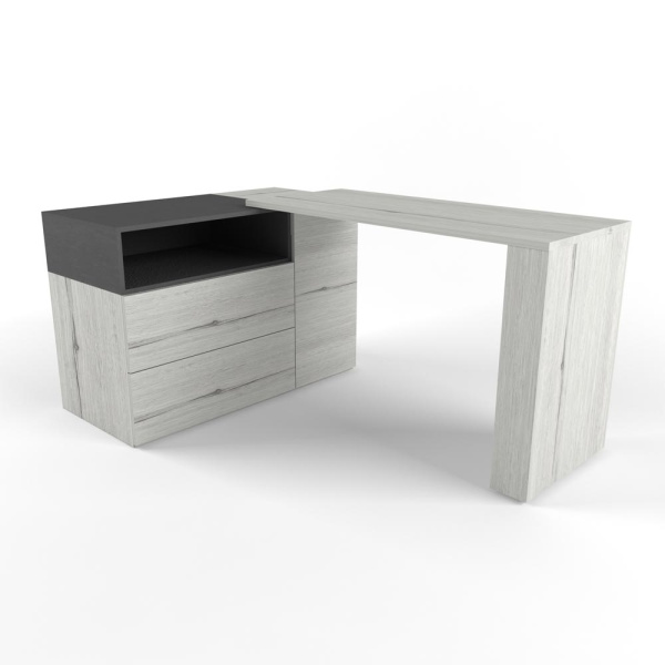 НЬЮТОН ГРЕЙ стол трансформер (Цвет корпуса Дуб Эльза/Темно-серый лофт, Сторона сборки Левая)
