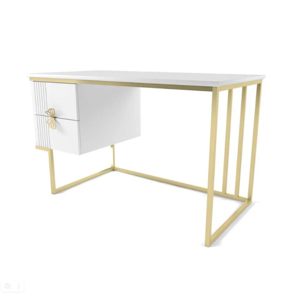МИШЕЛЬ Стол с тумбой (БЕЛЫЙ, ЗОЛОТО, Бабочка)