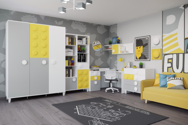 FUN-BOX Комод К1 (Белый, СВЕТЛО-СЕРЫЙ/ БЕЛЫЙ/ ЖЕЛТЫЙ)