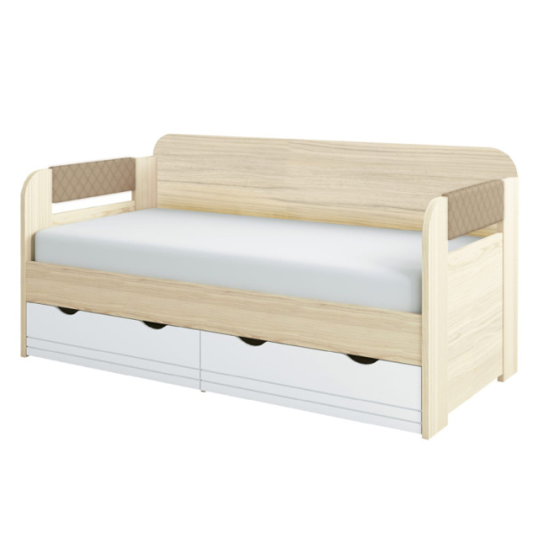 СТИЛЬ № 800.4 Кровать-тахта (Туя светлая, Белый глянец, Кофе с молоком, Щиты ЛДСП)