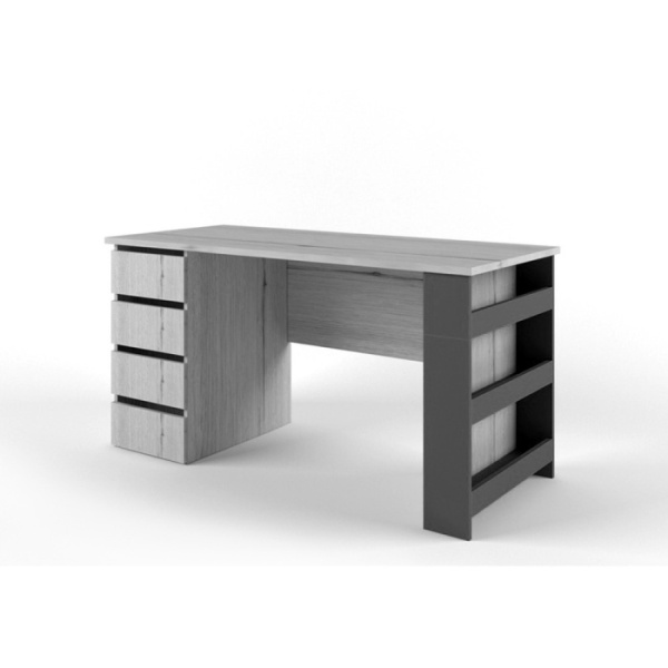 НЬЮТОН ГРЕЙ стол с тумбой (Цвет корпуса Дуб Эльза/Темно-серый лофт, Сторона сборки Левая)
