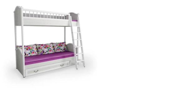 КЛАССИКА Кровать 2-х ярусная универсальная с лесенкой и ящиком (Рамух белый)